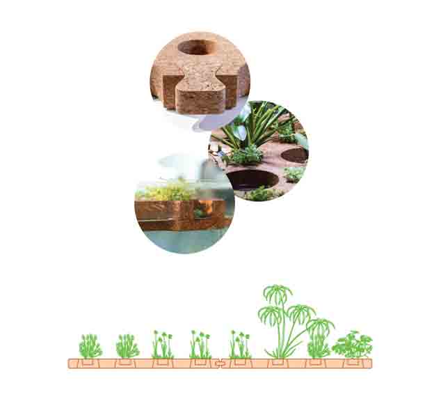 Cork Floating Island Modulaire drijvende kurkeilanden voor groen op het water